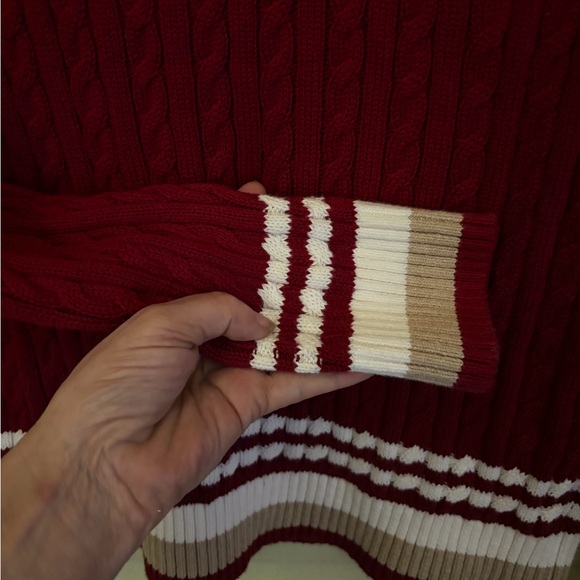 Tommy Hilfiger Maroon Cable Knit Crewneck Sweater Tipped Hems Preppy Academia - Picture 7 of 11